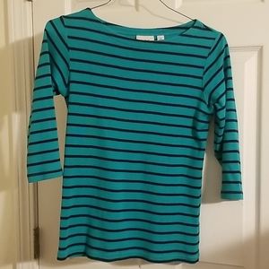 Llbean Green Striped Top Jersey Cotton Sweater S